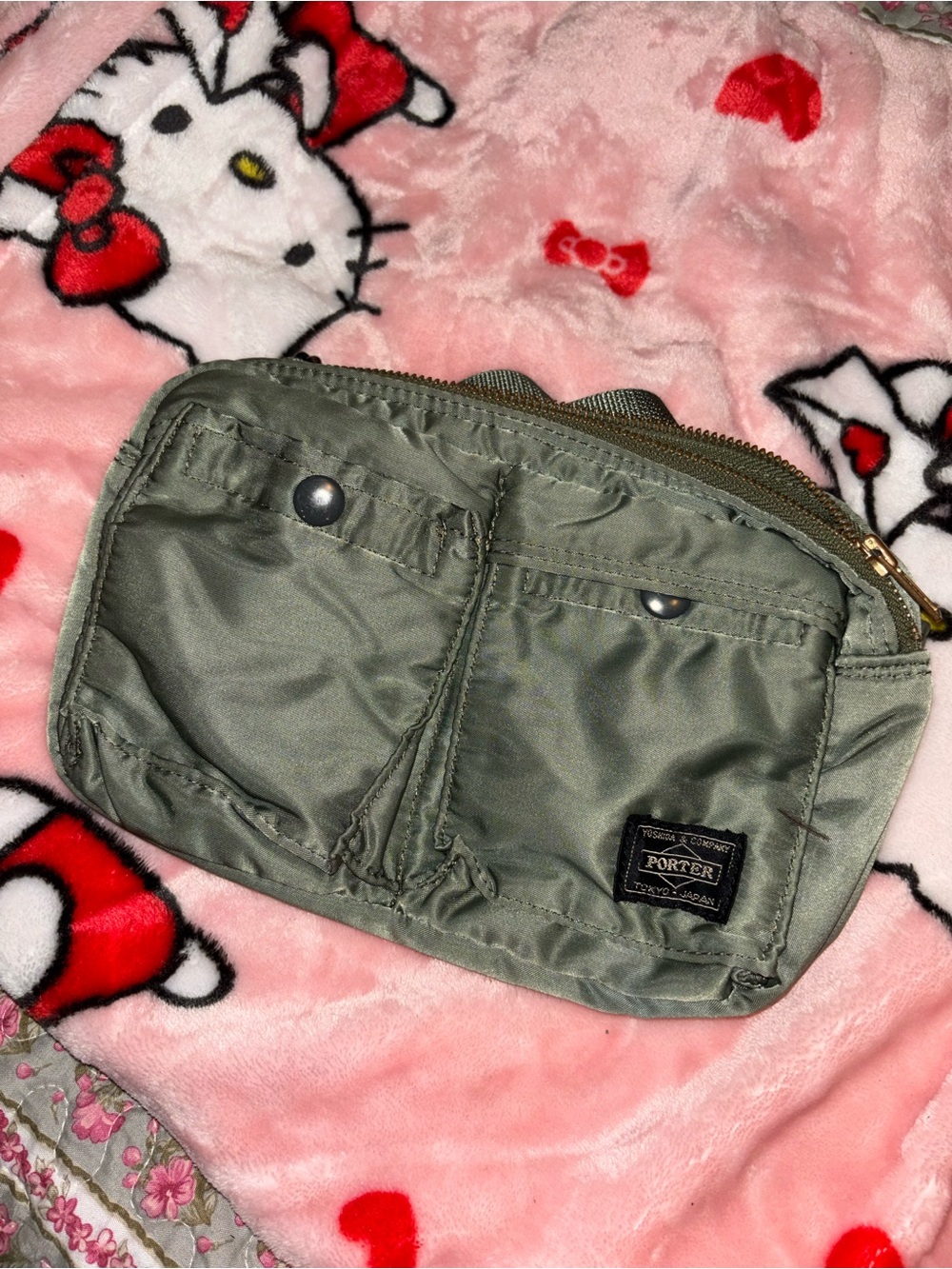 Porter Olive Green Nylon Satchel Pouch